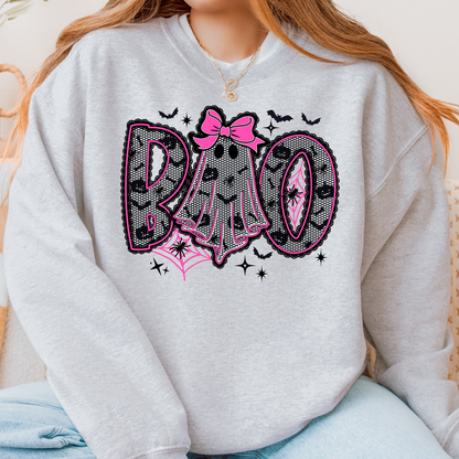 Boo Pink Bow Halloween Crewneck | Girly Ghost Sweatshirt