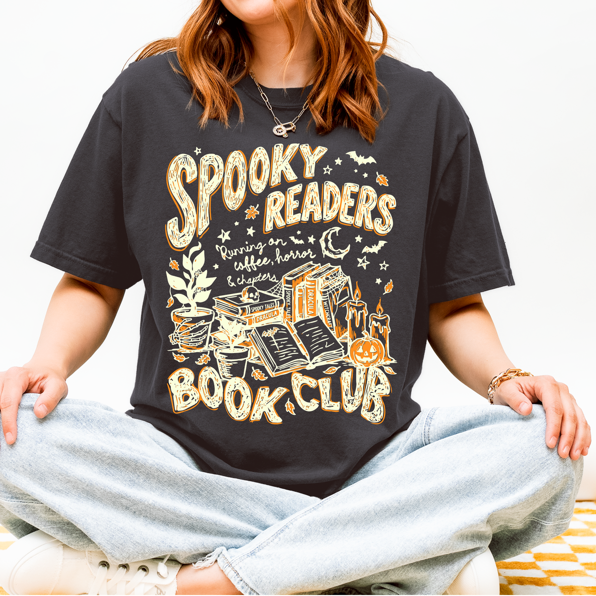 Spooky Readers Book Club Halloween Tee | Cozy Book Lover Fall Graphic T-Shirt