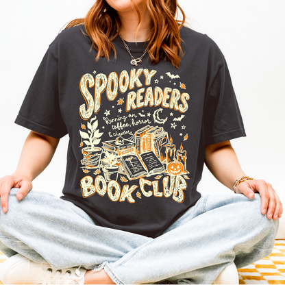 Spooky Readers Book Club Halloween Tee | Cozy Book Lover Fall Graphic T-Shirt