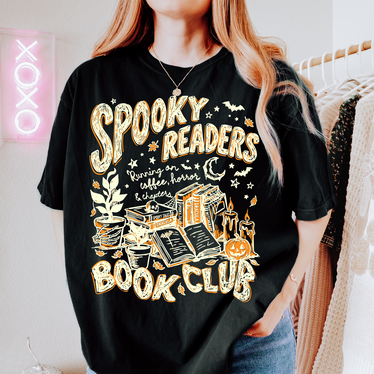 Spooky Readers Book Club Halloween Tee | Cozy Book Lover Fall Graphic T-Shirt