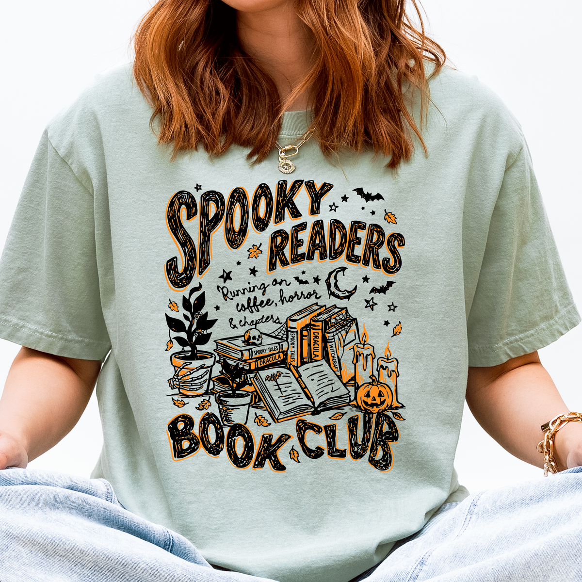 Spooky Readers Book Club Halloween Tee | Cozy Book Lover Fall Graphic T-Shirt
