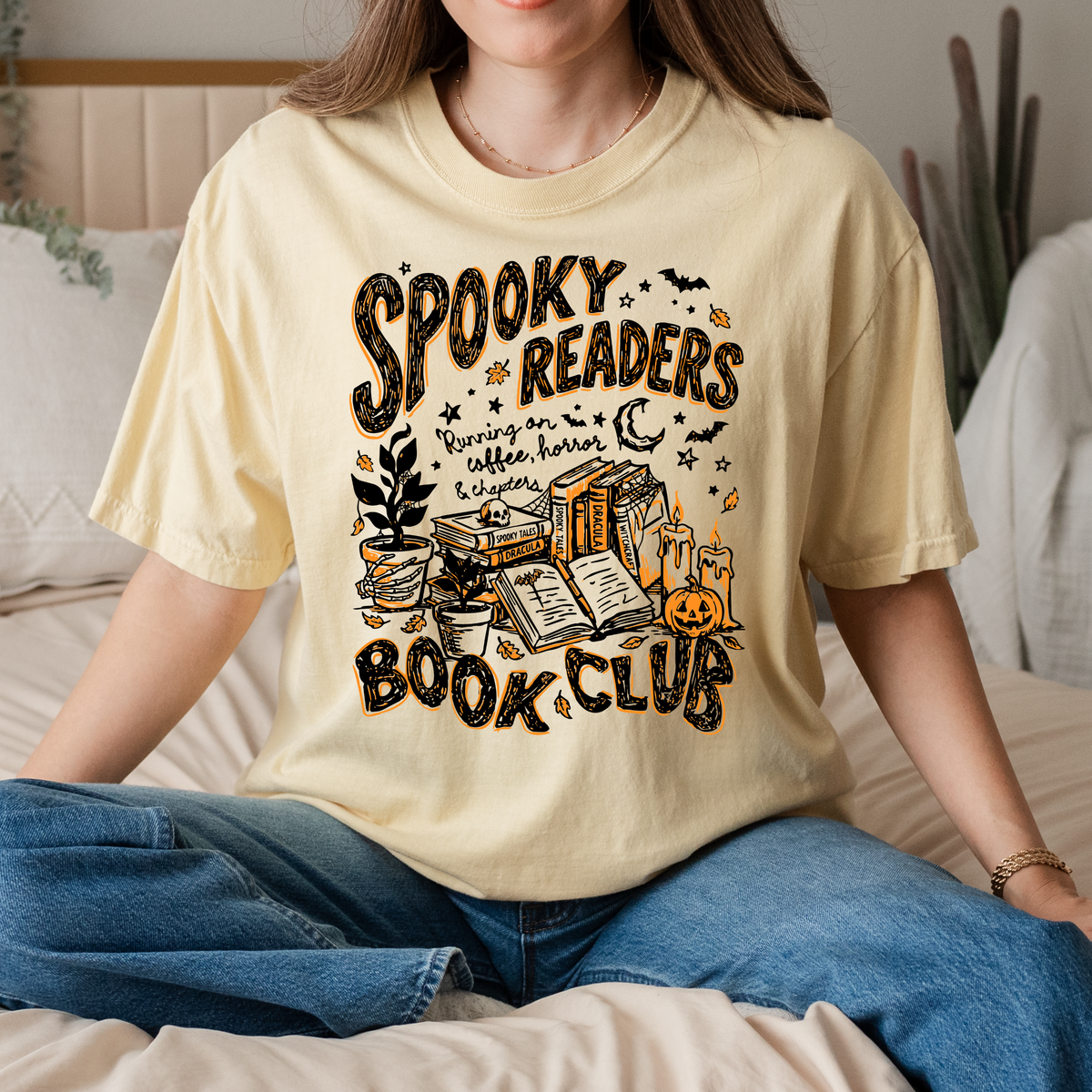 Spooky Readers Book Club Halloween Tee | Cozy Book Lover Fall Graphic T-Shirt