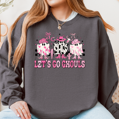 Let’s Go Ghouls Cowgirl Ghost Halloween Tee & Crewneck | Western Halloween | Pink Ghost Graphic | Cute Spooky Season | Unisex Fall