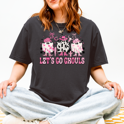 Let’s Go Ghouls Cowgirl Ghost Halloween Tee & Crewneck | Western Halloween | Pink Ghost Graphic | Cute Spooky Season | Unisex Fall