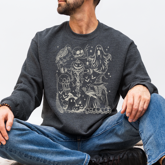 Vintage Halloween Witch Crewneck| Spooky Cottagecore Graphic Crewneck| Gothic Halloween Sweatshirt | Ghost & Raven Fall Shirt | Unisex Crewneck