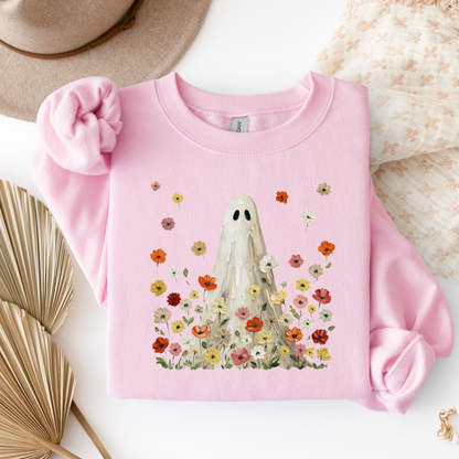 Ghost in the Wildflowers Crewneck Sweatshirt | Cozy Fall Halloween Floral Ghost Pullover