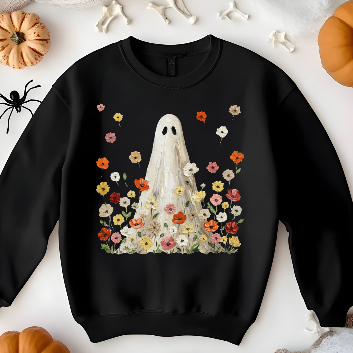 Ghost in the Wildflowers Crewneck Sweatshirt | Cozy Fall Halloween Floral Ghost Pullover