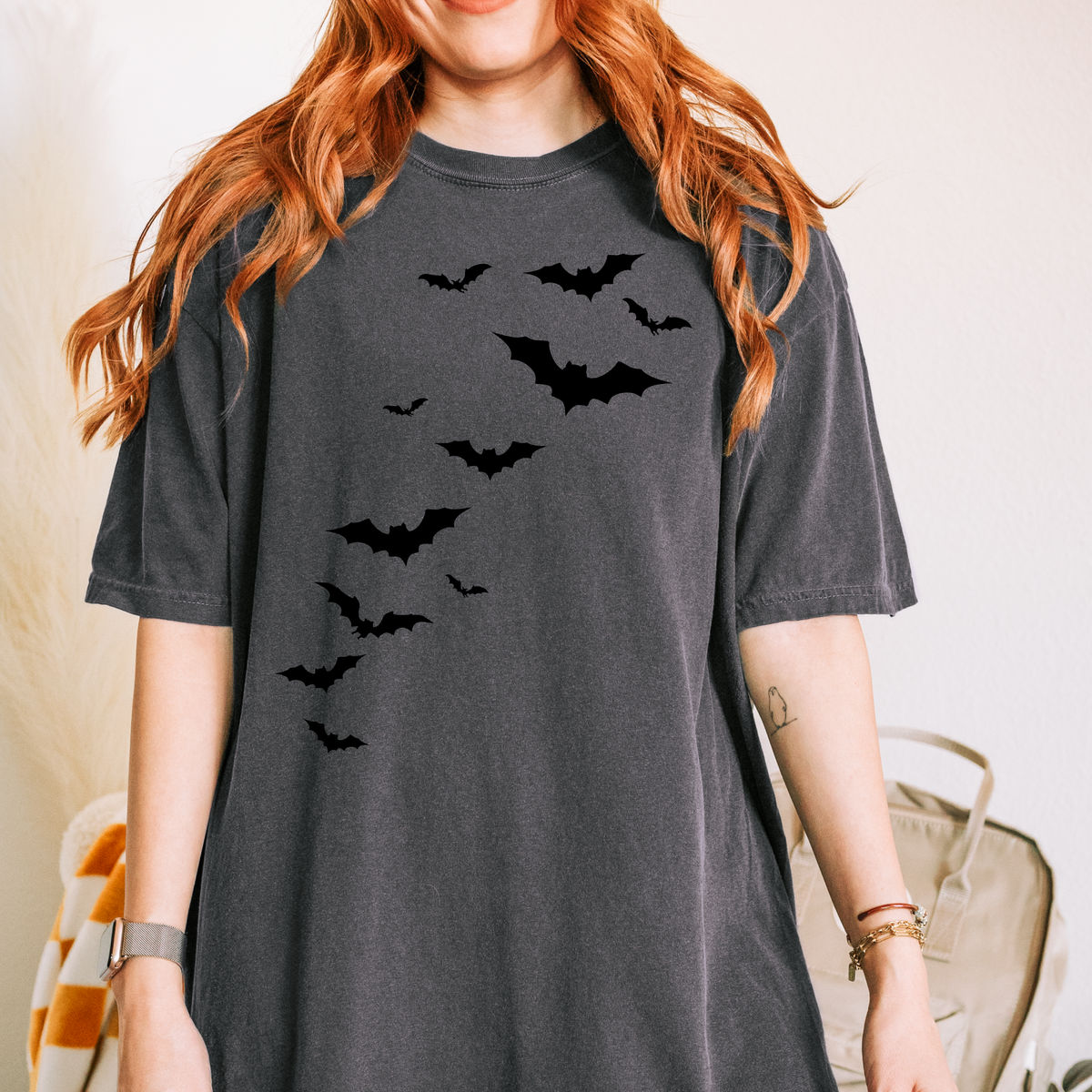Flying Bats Halloween Graphic Tee | Spooky Minimalist Unisex T-Shirt