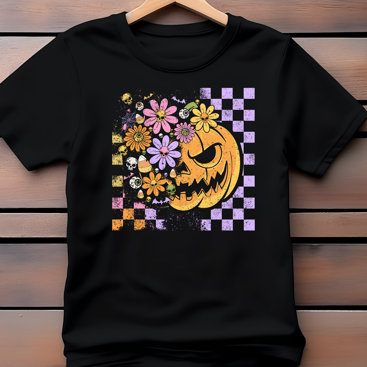 🎃 Groovy Pumpkin Floral Kids Halloween Tee