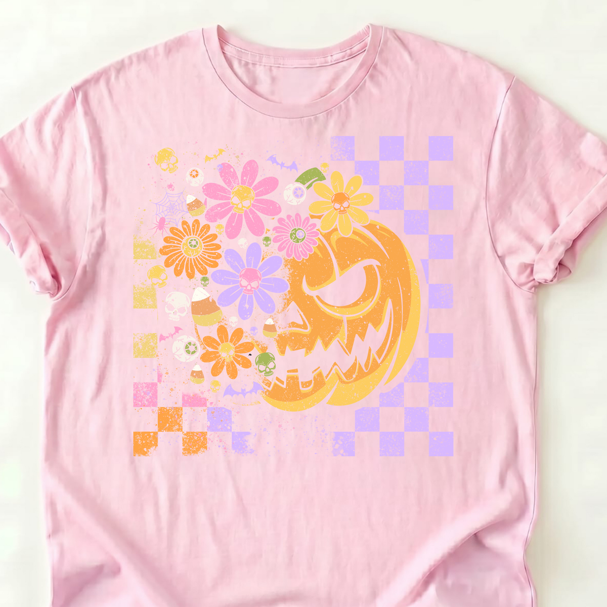 🎃 Groovy Pumpkin Floral Kids Halloween Tee