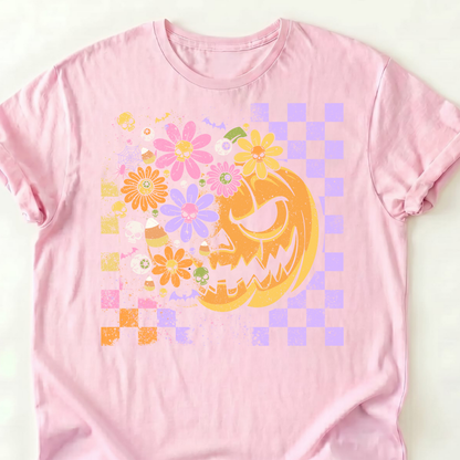 🎃 Groovy Pumpkin Floral Kids Halloween Tee