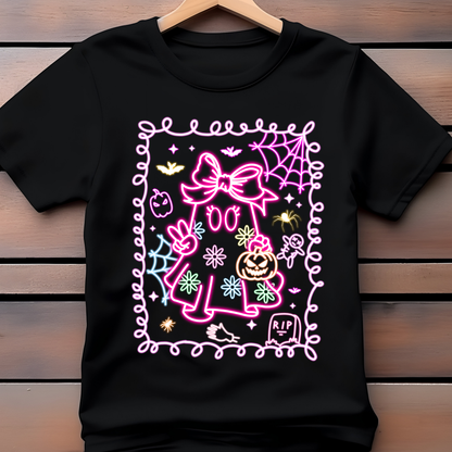 Kids Halloween Ghost Graphic Tee | Neon Spooky Ghost Shirt | Boys & Girls Halloween T-Shirt