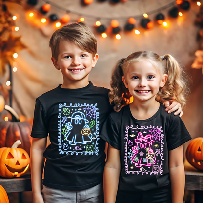 Kids Halloween Ghost Graphic Tee | Neon Spooky Ghost Shirt | Boys & Girls Halloween T-Shirt