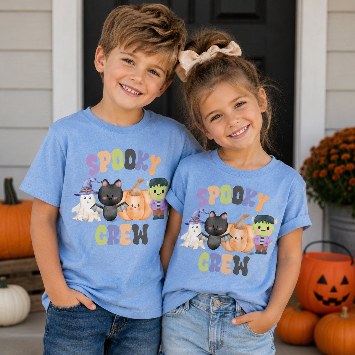 Spooky Crew Kids Halloween Shirt | Cute Ghost, Bat, Pumpkin & Frankenstein Youth Tee