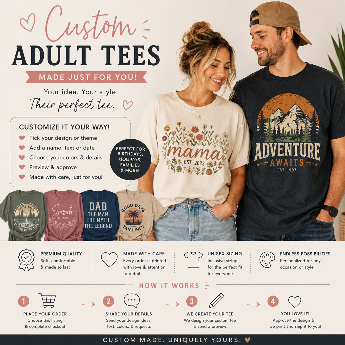 Custom Adult T-Shirt | Personalized Graphic Tee | Your Custom Design, Text or Logo