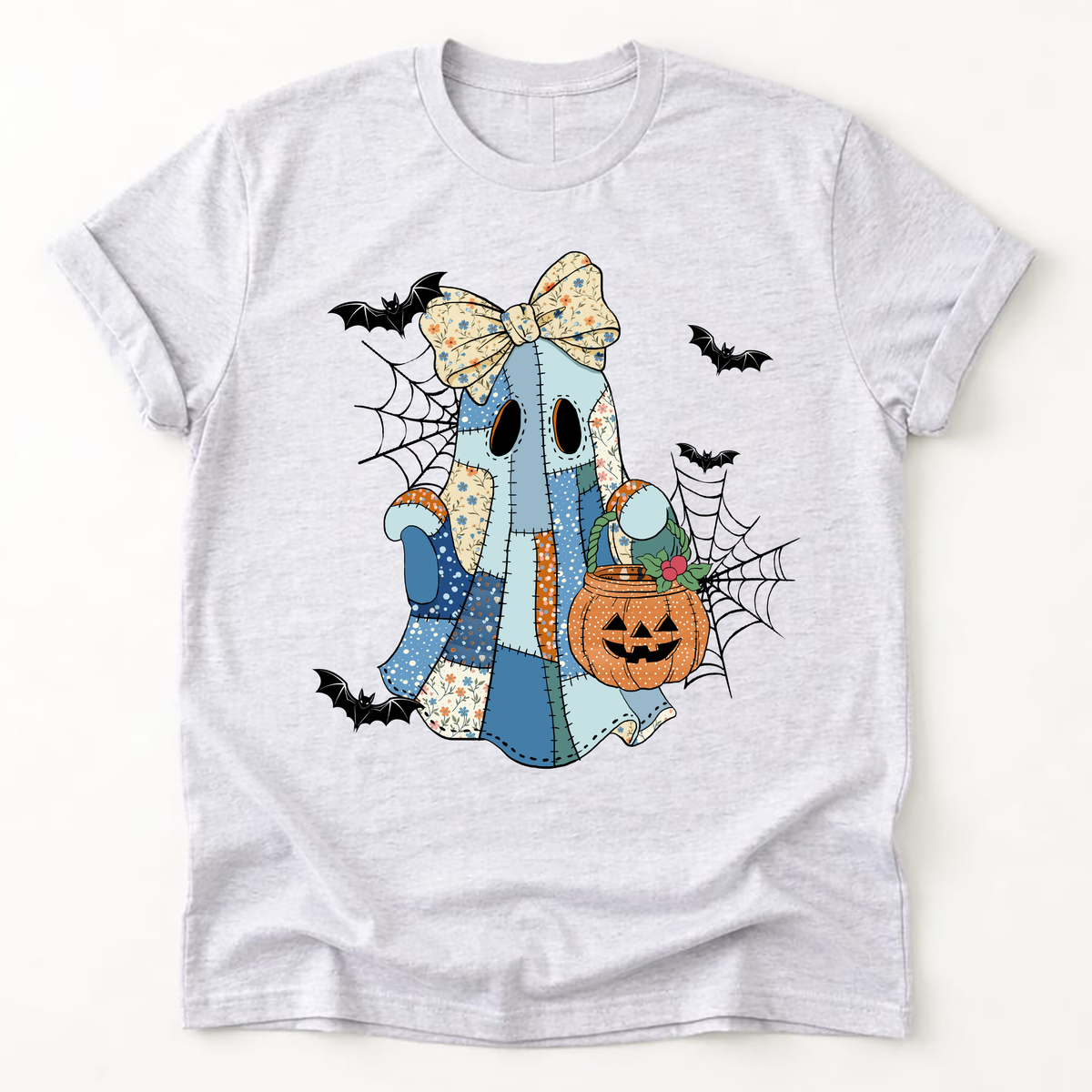 Patchwork Ghost Halloween Kids Tee | Boy & Girl Halloween Shirt | Vintage Quilted Ghost Graphic Tee | Spooky Season Kids Shirt