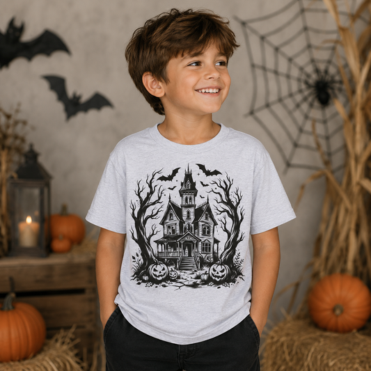 Kids Haunted House Halloween T-Shirt | Spooky Youth Tee