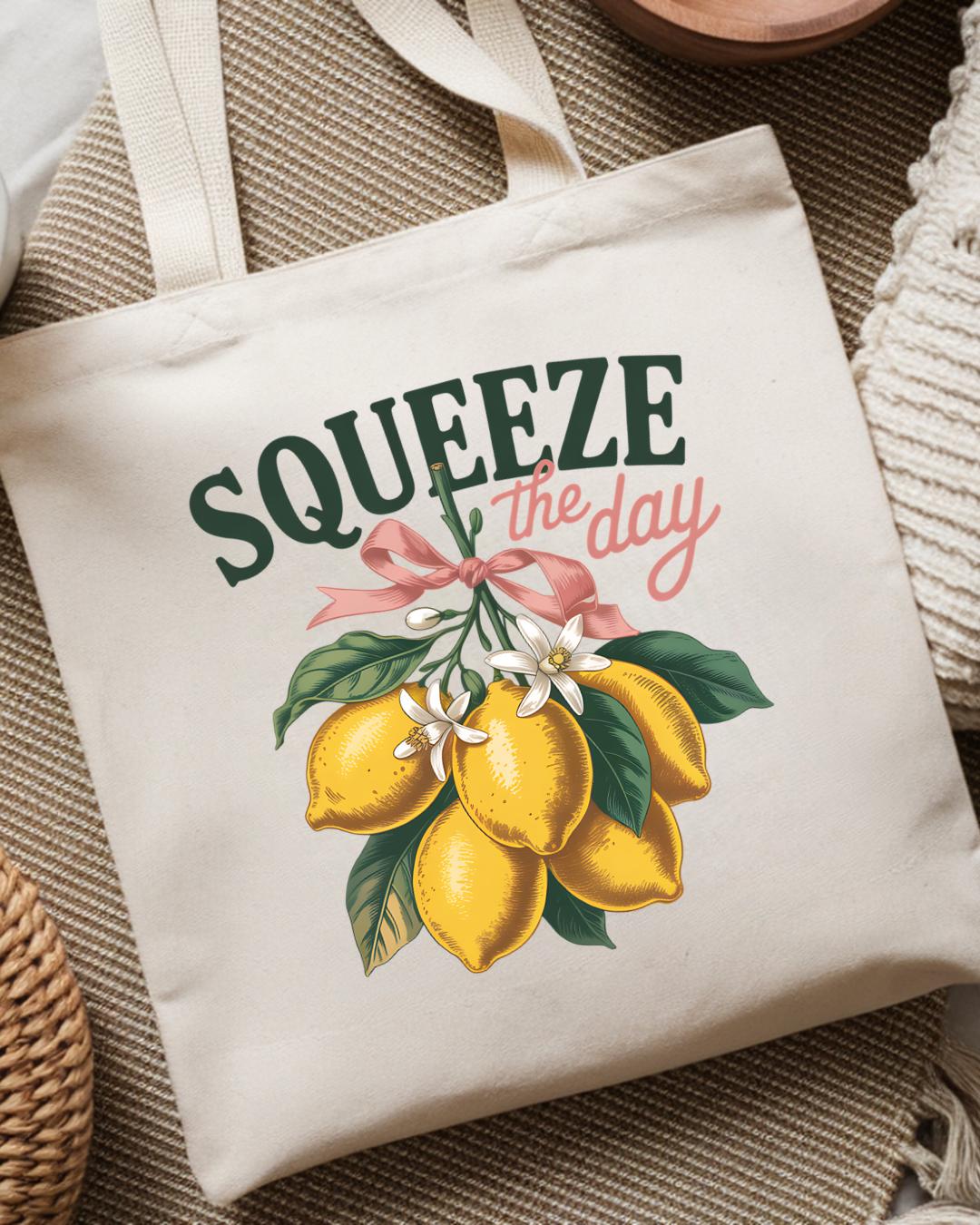 Squeeze the Day Tote Bag – Lemon Canvas Tote, Cute Reusable Market & Everyday Bag
