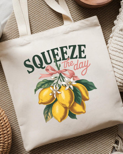 Squeeze the Day Tote Bag – Lemon Canvas Tote, Cute Reusable Market & Everyday Bag