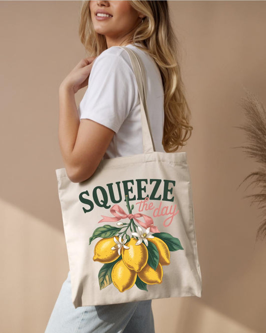 Squeeze the Day Tote Bag – Lemon Canvas Tote, Cute Reusable Market & Everyday Bag
