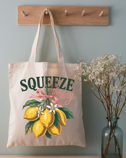 Squeeze the Day Tote Bag – Lemon Canvas Tote, Cute Reusable Market & Everyday Bag