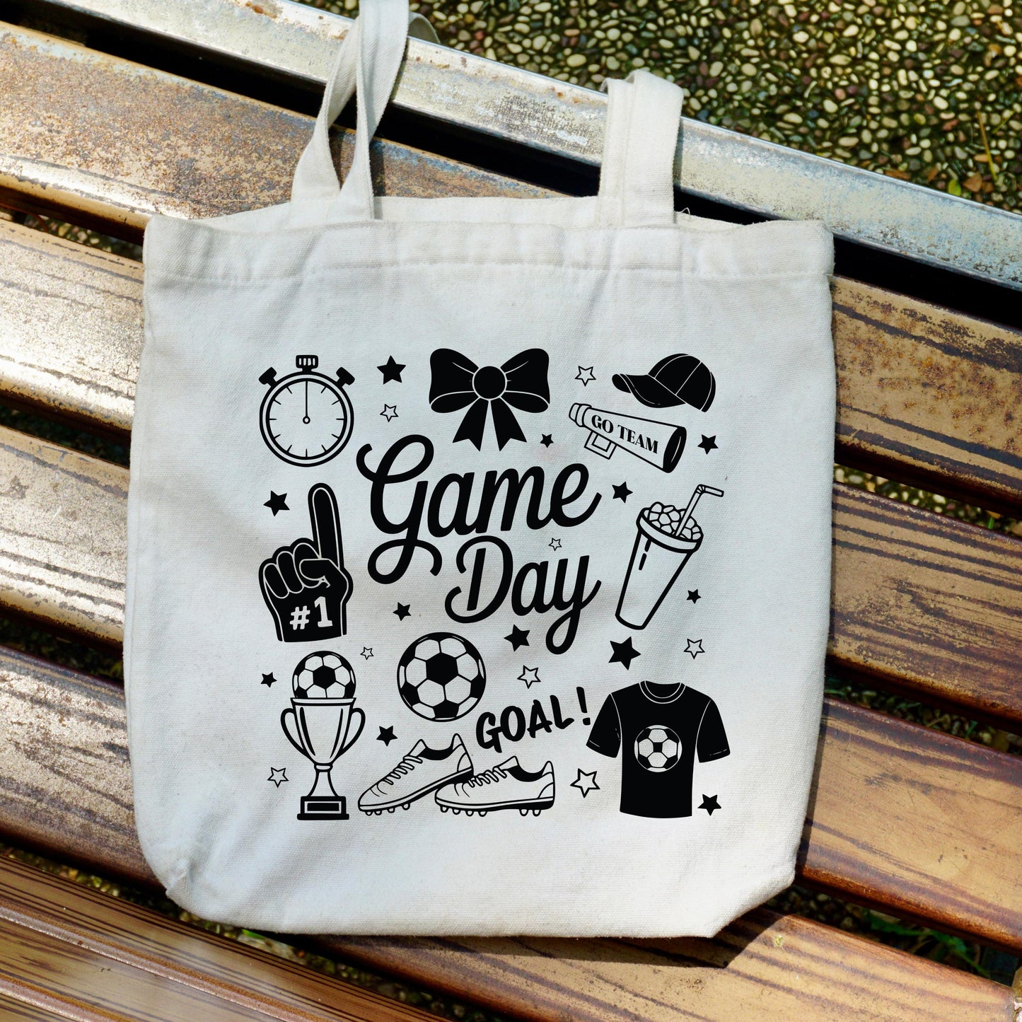 Game Day Canvas Tote Bag, Sports Mom Stadium Bag, Soccer Fan Essentials