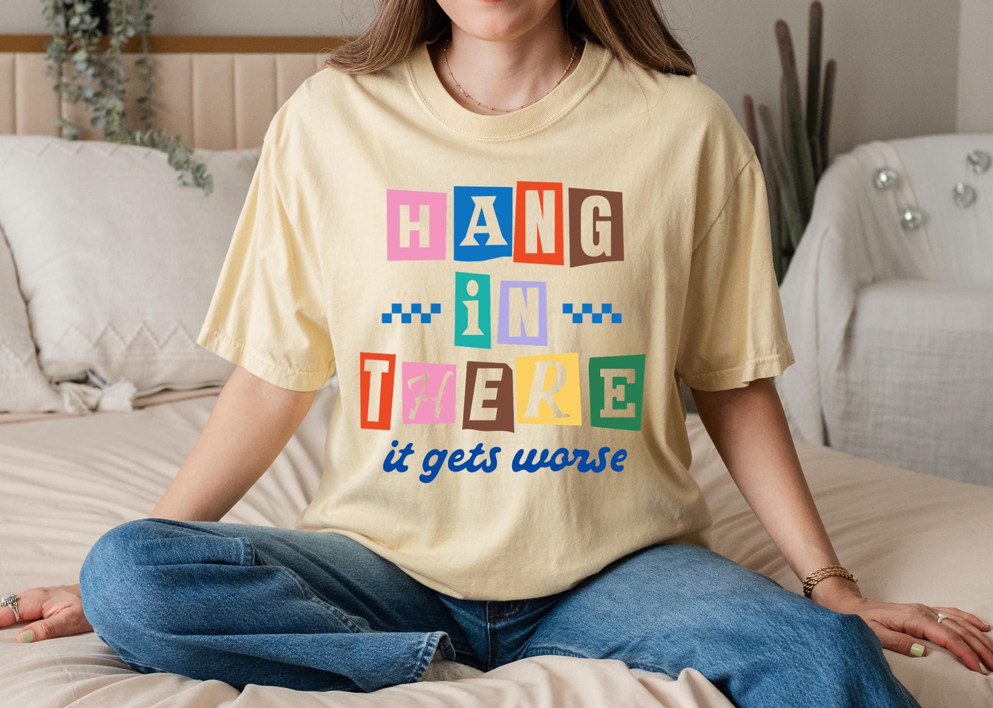 Hang In There Shirt, Retro Color Block Encouragement Tee, Sarcastic Humor