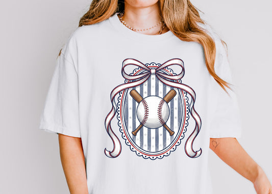 Vintage Baseball Bow Shirt, Coquette Baseball Tee, Patriotic Baseball Shirt, Baseball Mom Shirt, Softball Tee, Game Day Shirt, Gift for Her