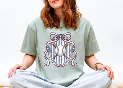 Vintage Baseball Bow Shirt, Coquette Baseball Tee, Patriotic Baseball Shirt, Baseball Mom Shirt, Softball Tee, Game Day Shirt, Gift for Her