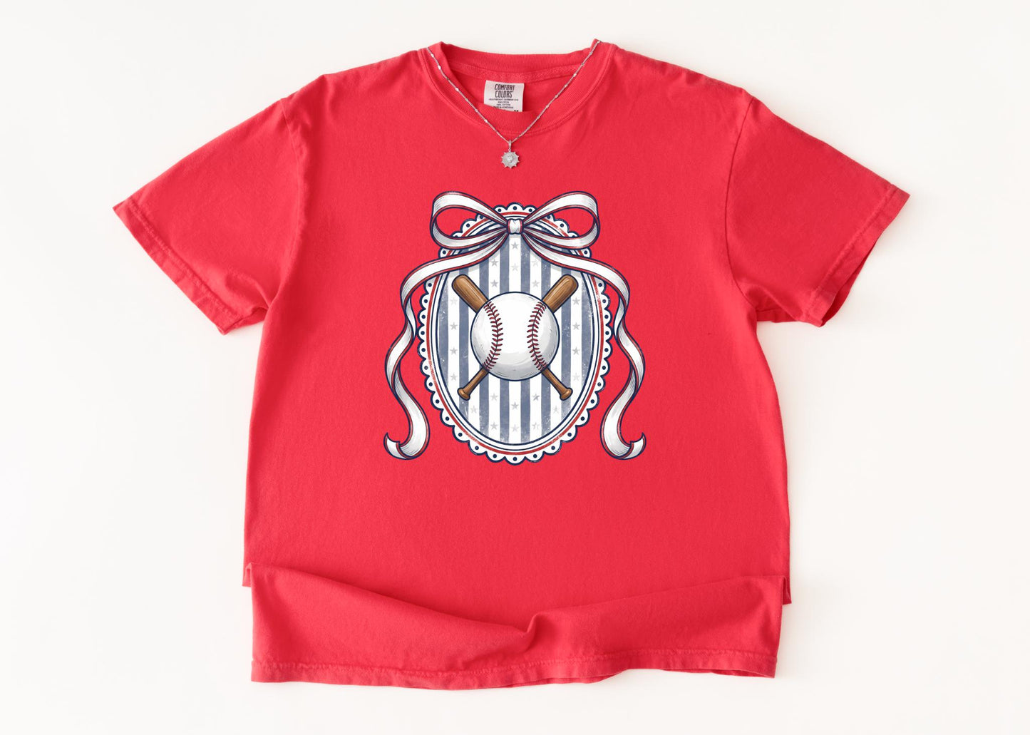Vintage Baseball Bow Shirt, Coquette Baseball Tee, Patriotic Baseball Shirt, Baseball Mom Shirt, Softball Tee, Game Day Shirt, Gift for Her